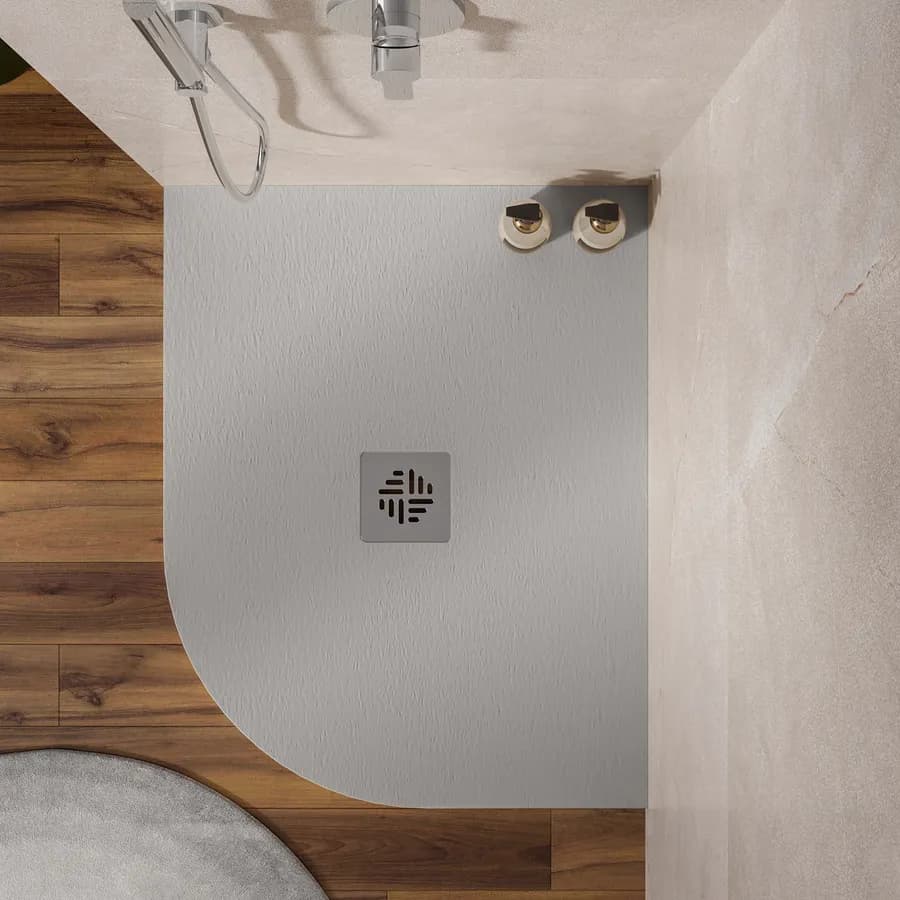 Piatto doccia semicircolare sx 70 X 90 cm effetto pietra riducibile grigio - Nalos