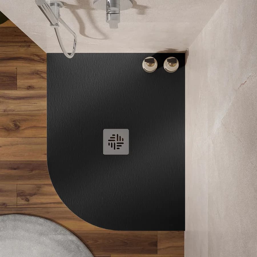 Piatto doccia semicircolare sx 70 X 90 cm effetto pietra riducibile nero - Nalos