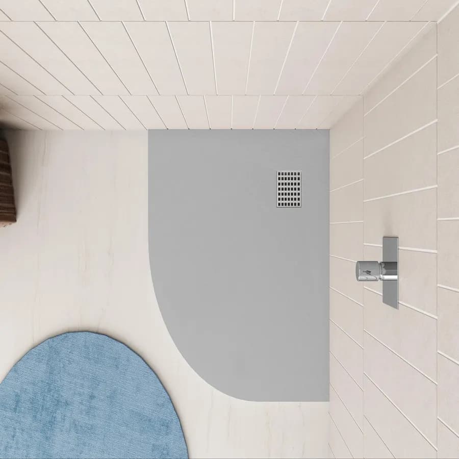 Piatto doccia 90x90 cm semicircolare ultraslim riducibile grigio effetto pietra - Rok