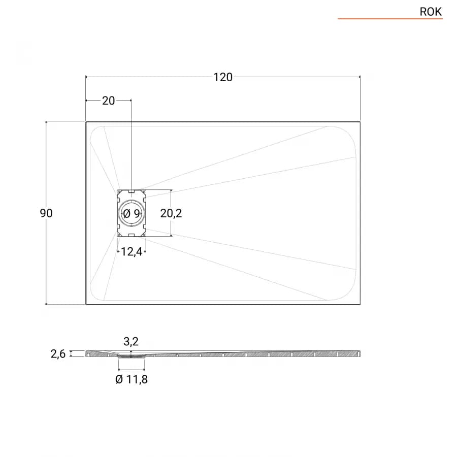 Piatto doccia 120x90 cm ultraslim riducibile grigio effetto pietra - Rok