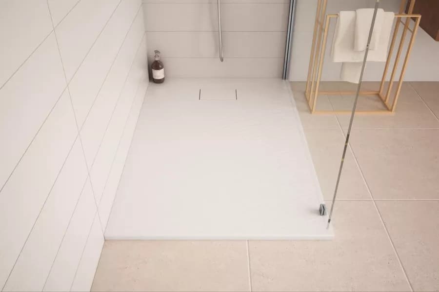 Piatto doccia 140x90 cm ultraslim riducibile bianco effetto pietra - Rok