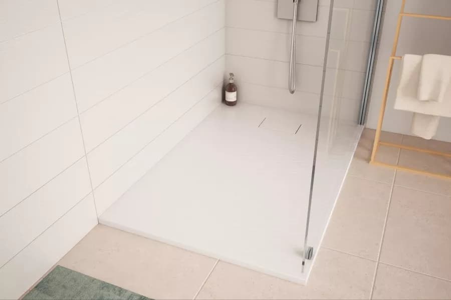 Piatto doccia 140x90 cm ultraslim riducibile bianco effetto pietra - Rok