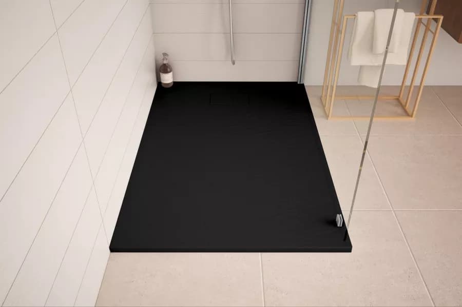 Piatto doccia 140x90 cm ultraslim riducibile nero effetto pietra - Rok