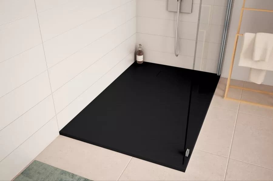 Piatto doccia 140x90 cm ultraslim riducibile nero effetto pietra - Rok
