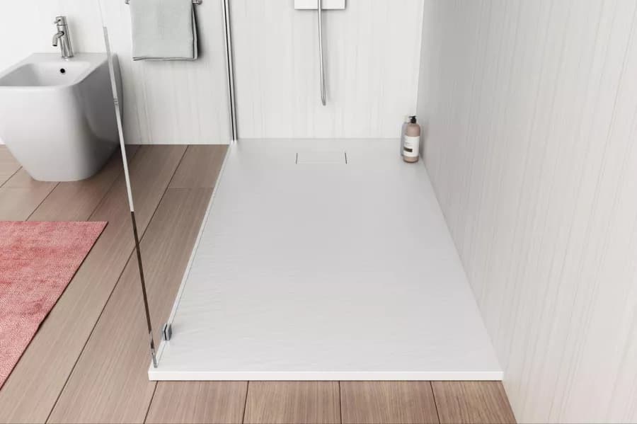 Piatto doccia 150x80 cm ultraslim riducibile bianco effetto pietra - Rok