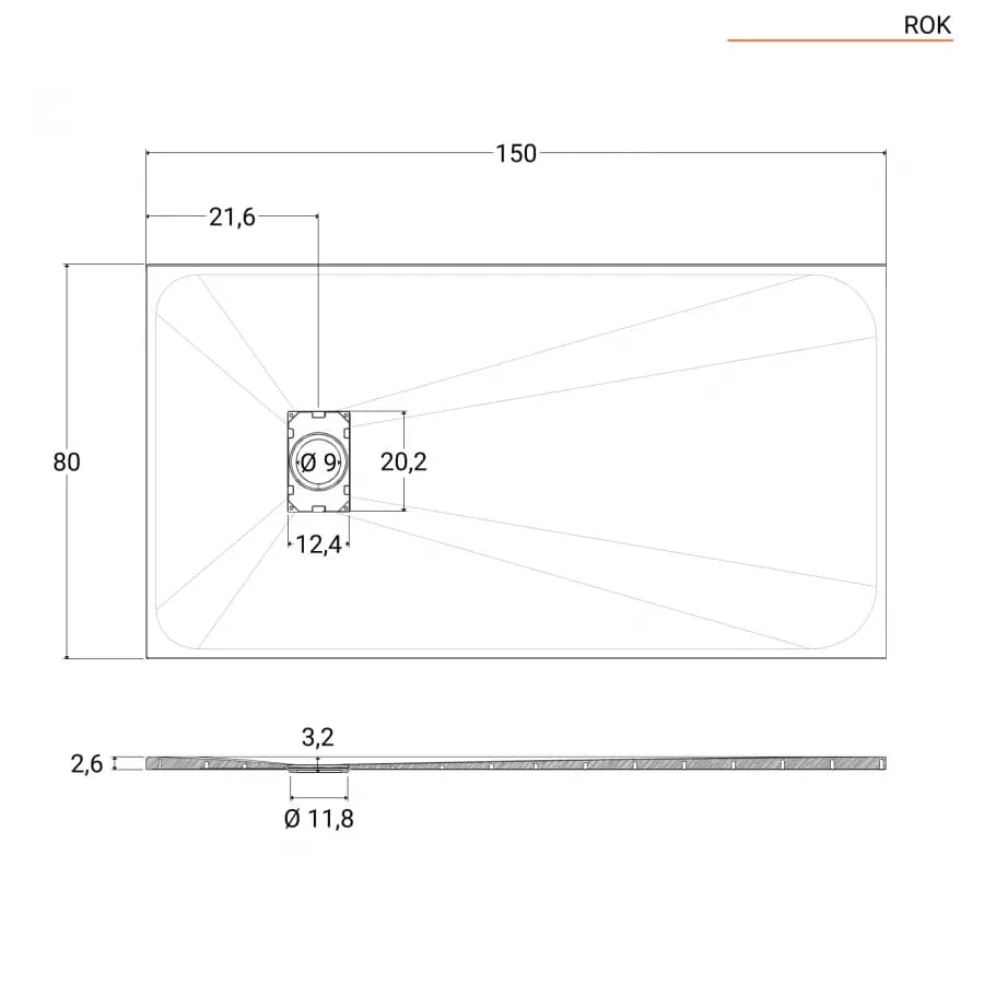 Piatto doccia 150x80 cm ultraslim riducibile grigio effetto pietra - Rok