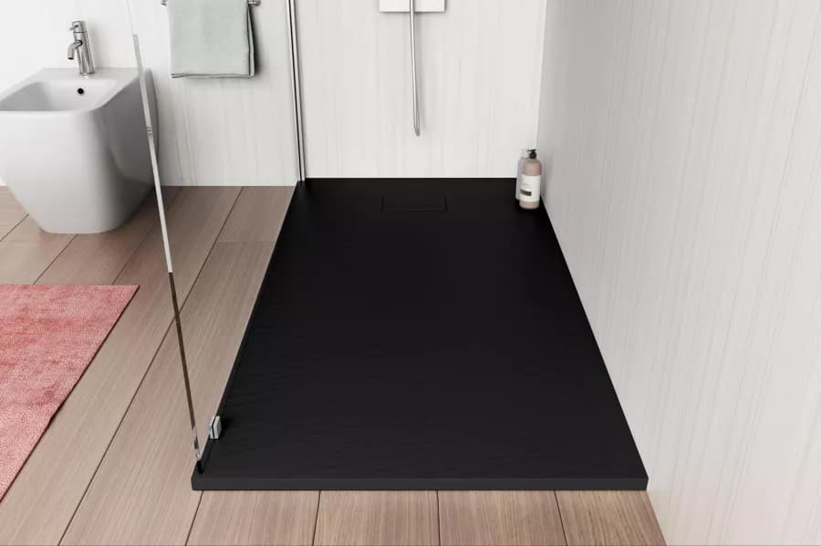 Piatto doccia 150x80 cm ultraslim riducibile nero effetto pietra - Rok