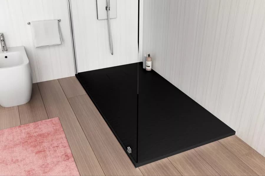 Piatto doccia 150x80 cm ultraslim riducibile nero effetto pietra - Rok