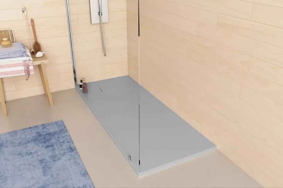 Piatto doccia 160x70 cm ultraslim riducibile grigio effetto pietra - Rok