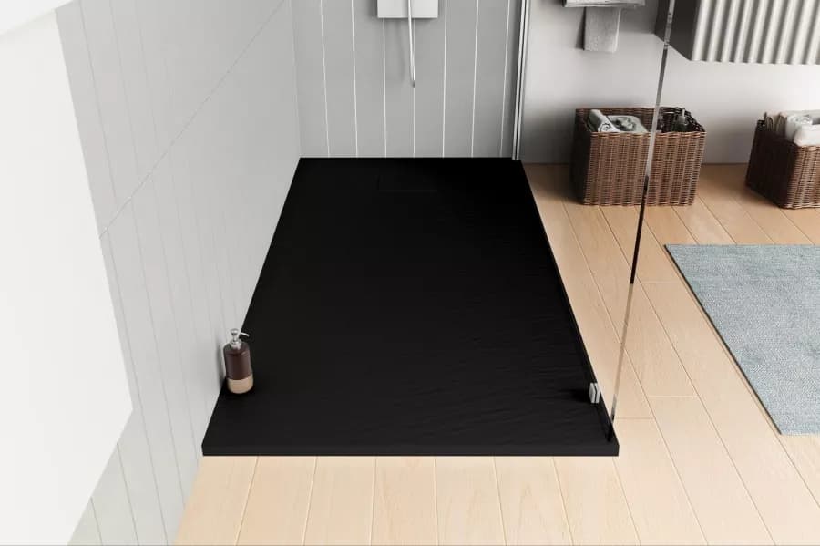 Piatto doccia 160x80 cm ultraslim riducibile nero effetto pietra - Rok