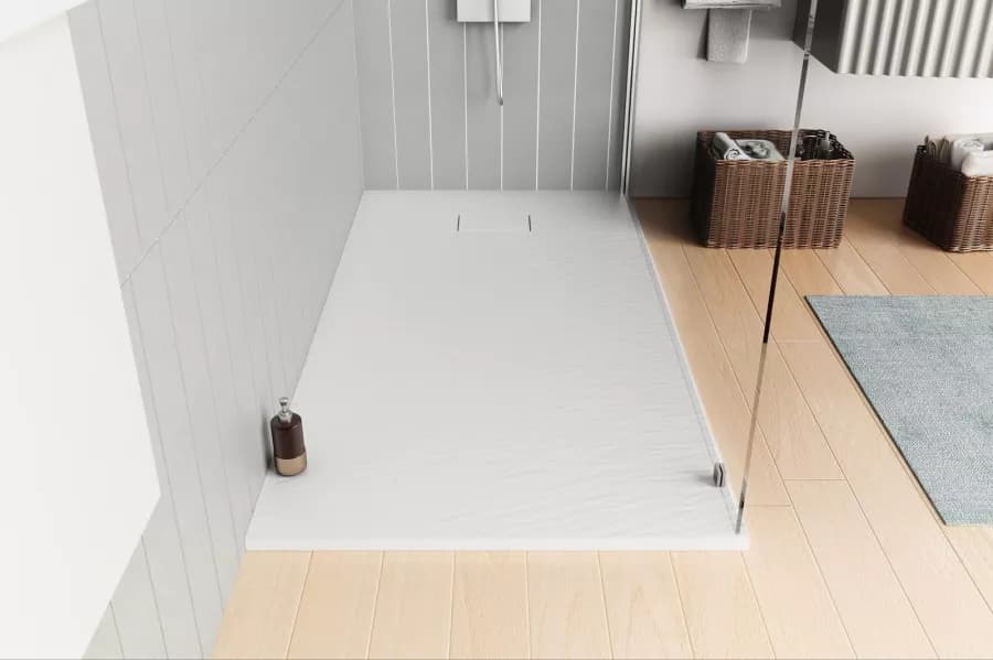 Piatto doccia 180x90 cm ultraslim riducibile bianco effetto pietra - Rok