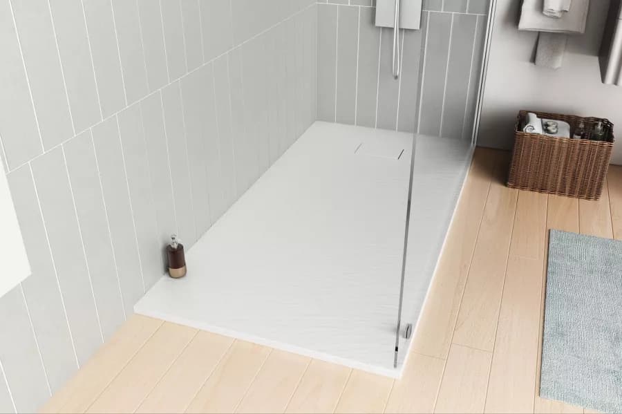 Piatto doccia 180x90 cm ultraslim riducibile bianco effetto pietra - Rok