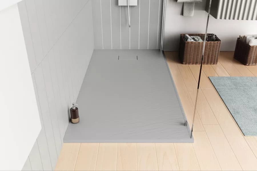 Piatto doccia 180x90 cm ultraslim riducibile grigio effetto pietra - Rok