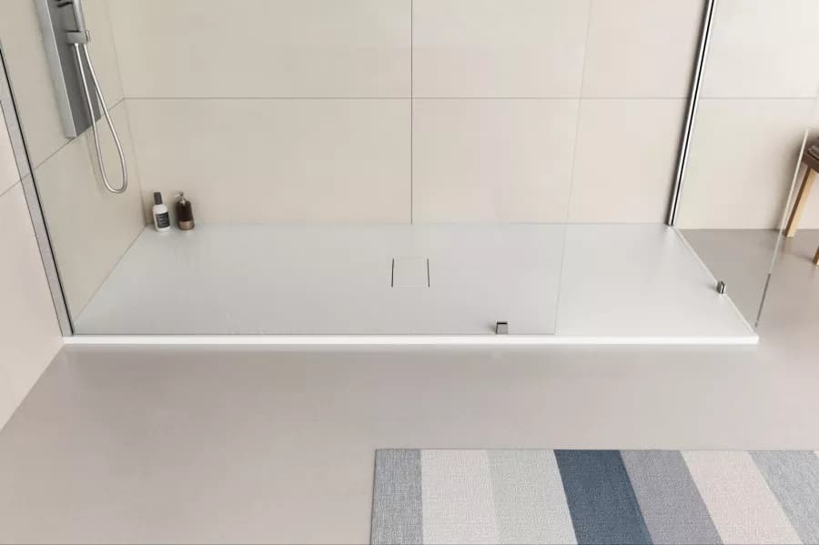 Piatto doccia 200x80 cm ultraslim riducibile bianco effetto pietra - Rok