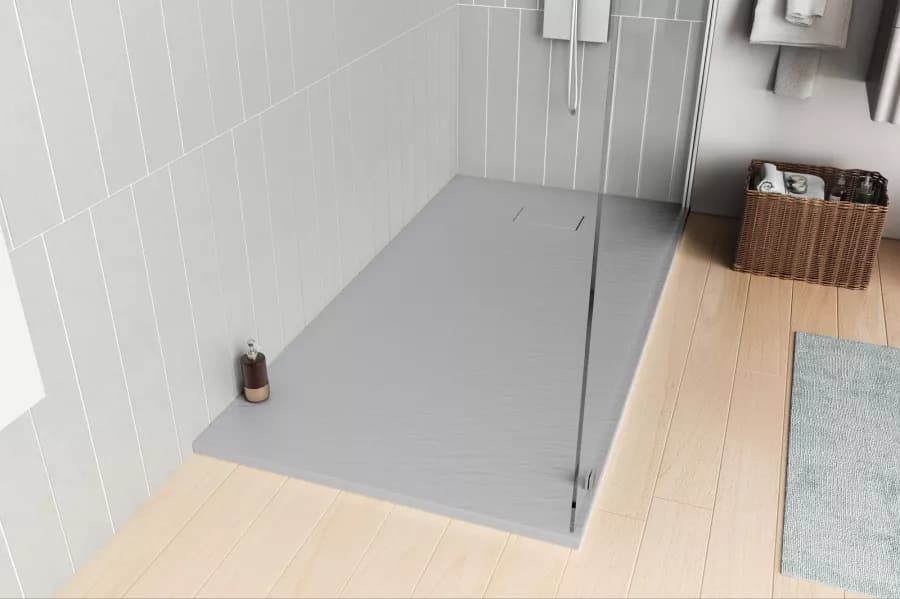 Piatto doccia 140x70 cm ultraslim riducibile grigio effetto pietra - Rok