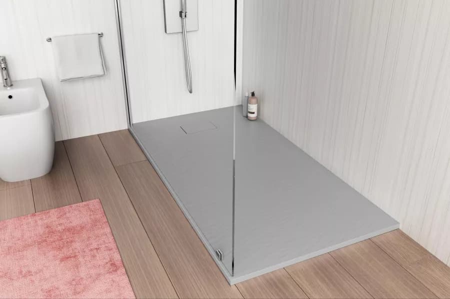 Piatto doccia 140x80 cm ultraslim riducibile grigio effetto pietra - Rok