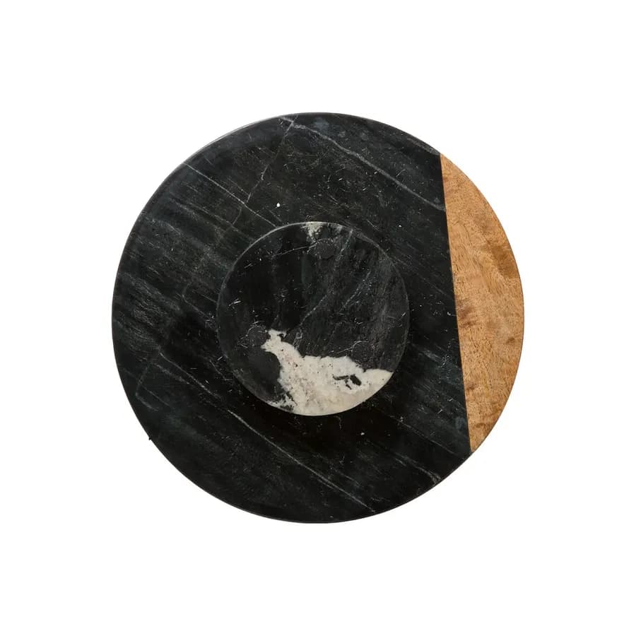 Piatto girevole rotondo 30 cm in legno di mango e marmo nero