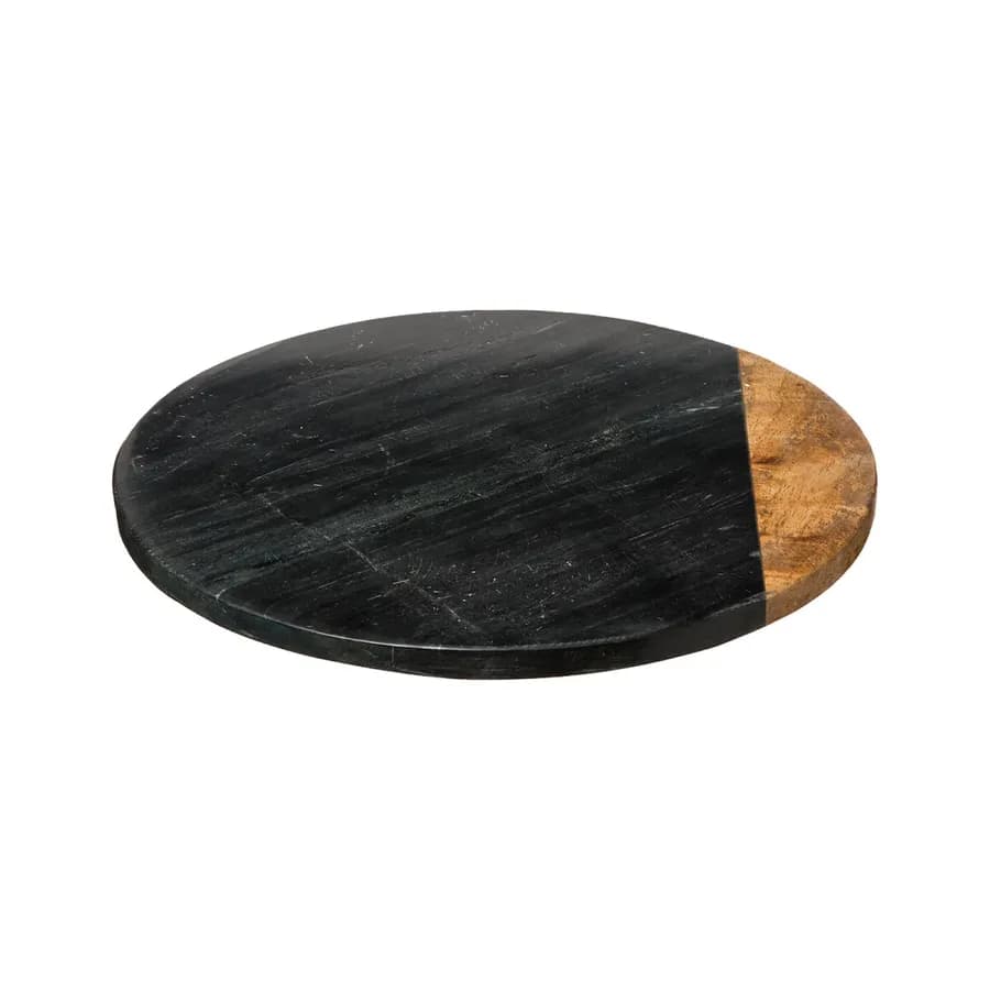 Piatto girevole rotondo 30 cm in legno di mango e marmo nero