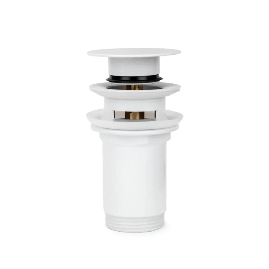 Piletta di scarico click-clack con troppo pieno con tappo slim bianco opaco