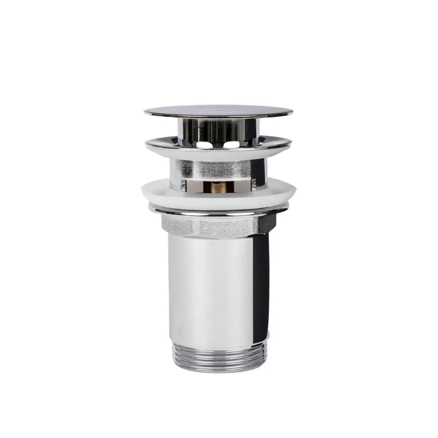 Piletta di scarico click-clack con troppo pieno con tappo slim cromo