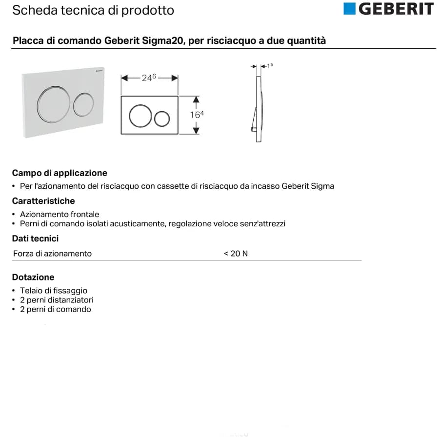 Placca Geberit nero opaco per cassetta di scarico doppio tasto Sigma8 - Sigma20 round
