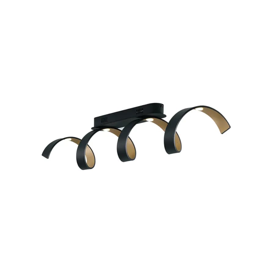 Plafoniera a luce calda 18 cm in alluminio nero goffrato e interno oro