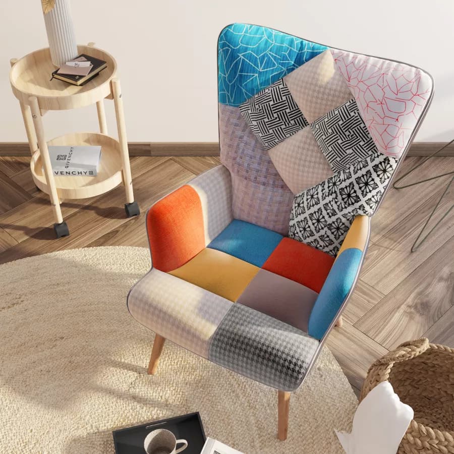 Poltrona scandinava in tessuto patchwork multicolor - Copenaghen