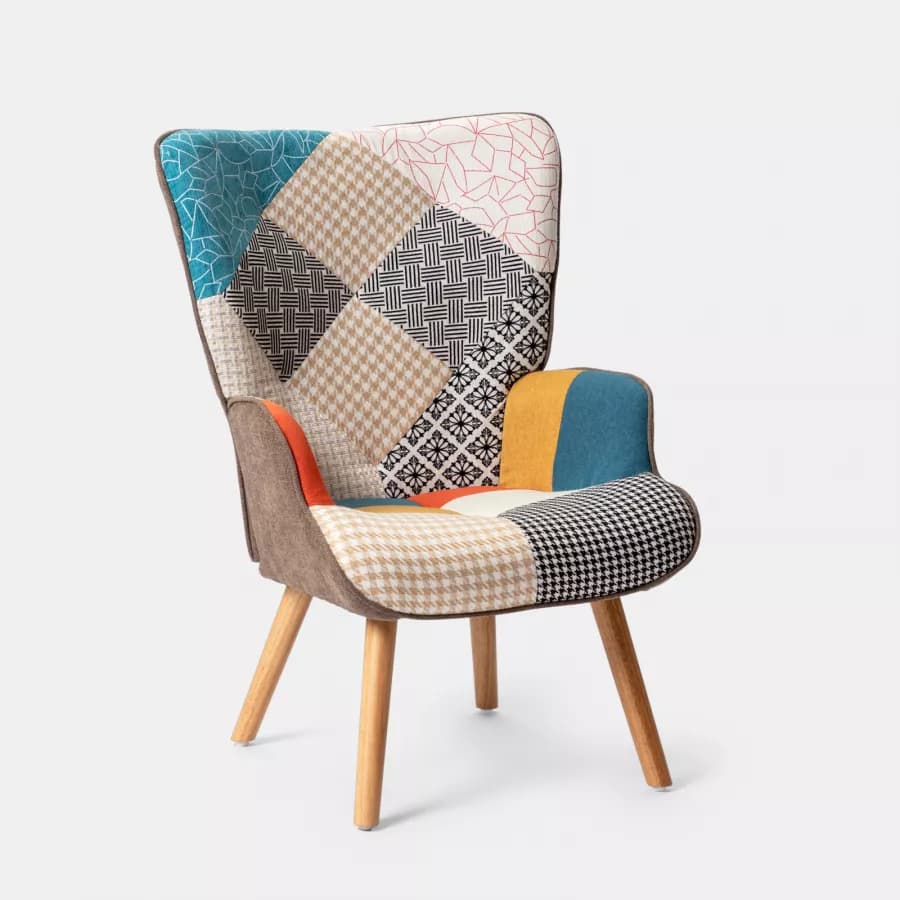 Poltrona scandinava in tessuto patchwork multicolor - Copenaghen