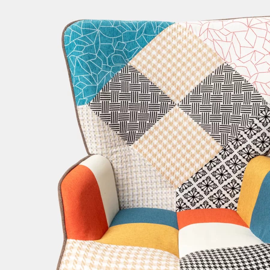 Poltrona scandinava in tessuto patchwork multicolor - Copenaghen