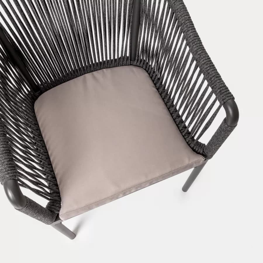 Poltrona in alluminio antracite e corda olefin con cuscino - Zelegant