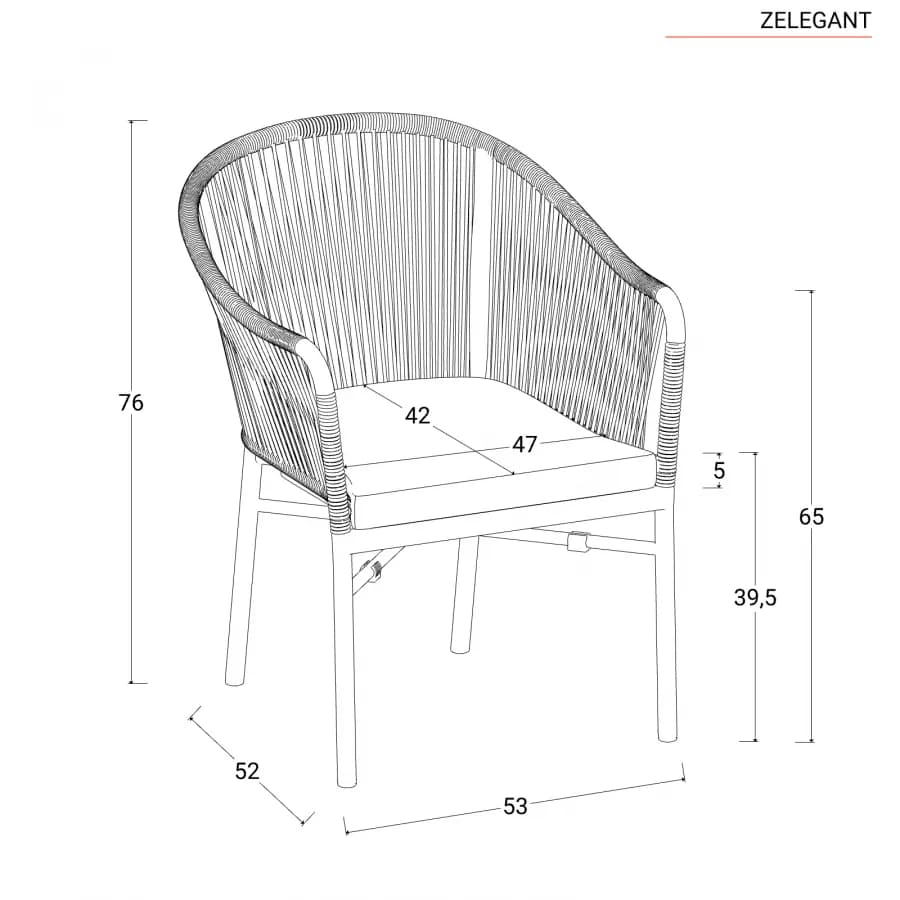 Poltrona in alluminio antracite e corda olefin con cuscino - Zelegant