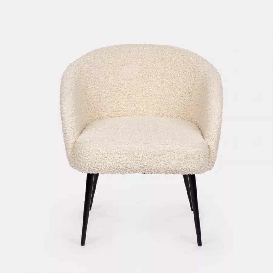 Poltrona bianca in tessuto teddy con gambe in metallo nere - Blanche