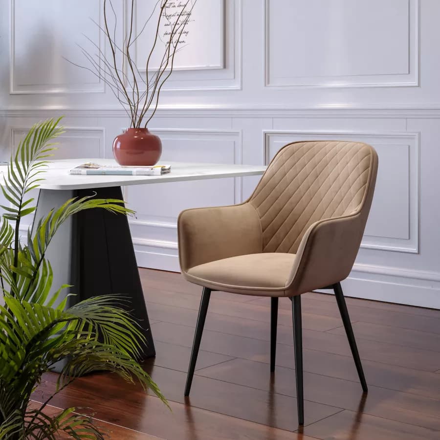 Poltrona con braccioli in velluto beige - Viper
