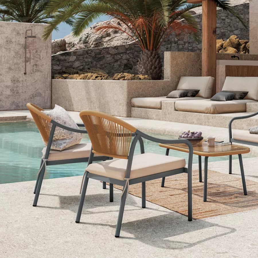 Poltrona da giardino 60x78h cm in acciaio antracite con cuscino beige - Evans