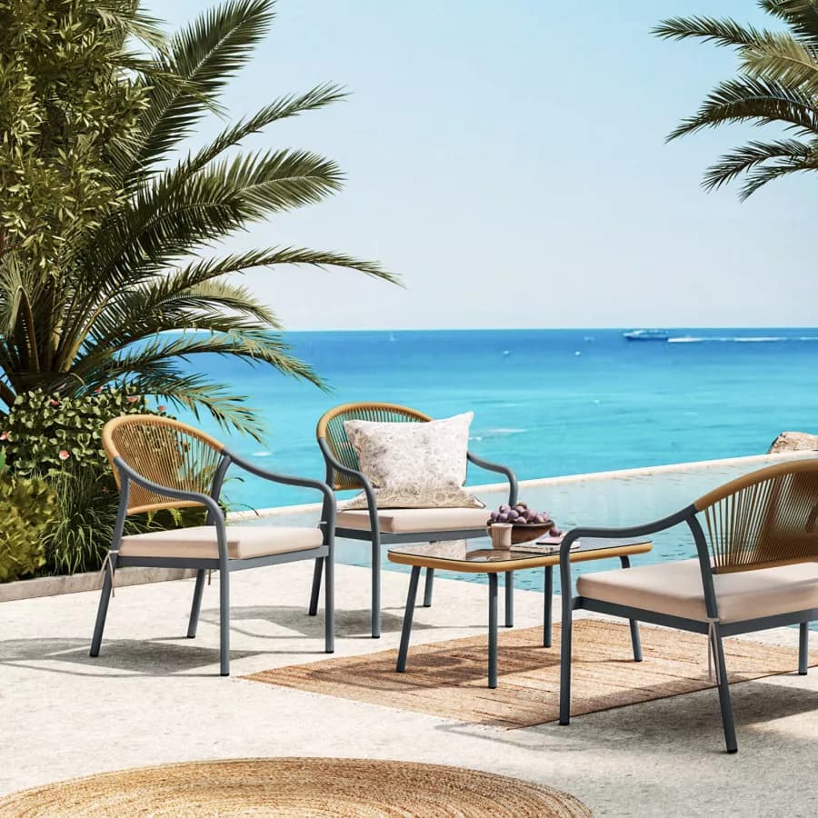 Poltrona da giardino 60x78h cm in acciaio antracite con cuscino beige - Evans
