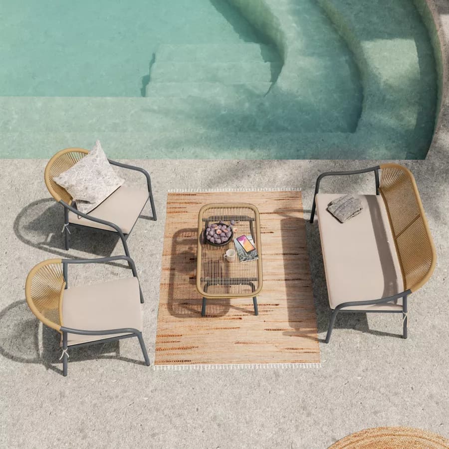 Poltrona da giardino 60x78h cm in acciaio antracite con cuscino beige - Evans