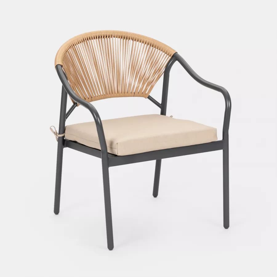 Poltrona da giardino 60x78h cm in acciaio antracite con cuscino beige - Evans