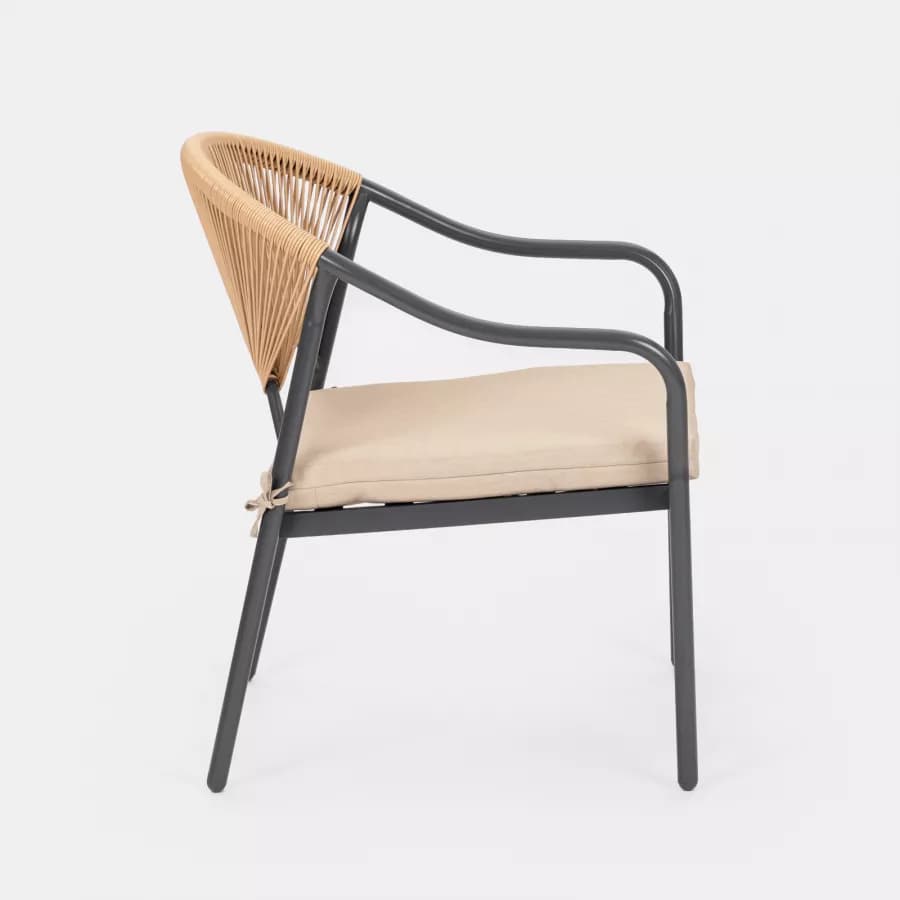 Poltrona da giardino 60x78h cm in acciaio antracite con cuscino beige - Evans