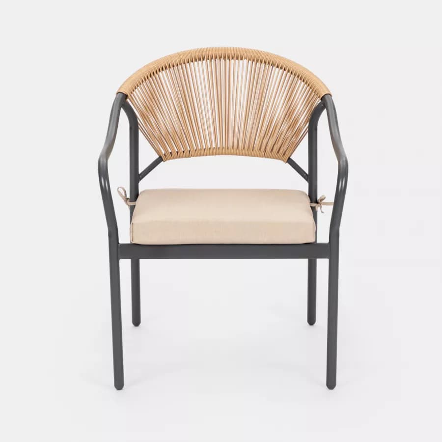 Poltrona da giardino 60x78h cm in acciaio antracite con cuscino beige - Evans