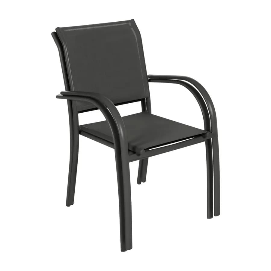 Sedia da giardino con braccioli tondi in alluminio e textilene grigio - Pozar
