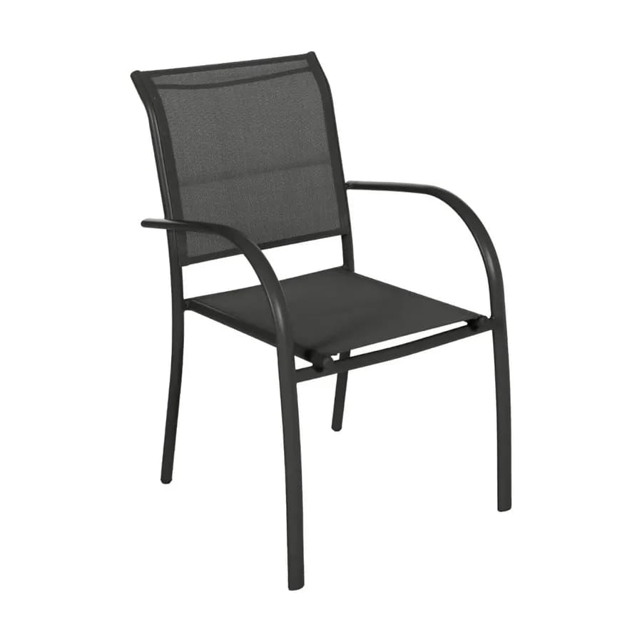 Sedia da giardino con braccioli tondi in alluminio e textilene grigio - Pozar
