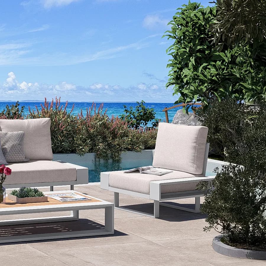 Poltrona da giardino in alluminio bianco con cuscini beige - Parfa