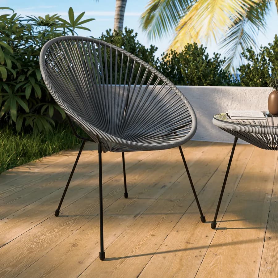 Poltrona da giardino in metallo nero rivestita in corda grigia - Kalimba