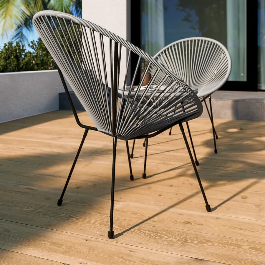 Poltrona da giardino in metallo nero rivestita in corda grigia - Kalimba