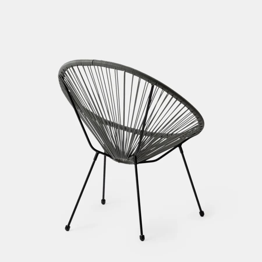 Poltrona da giardino in metallo nero rivestita in corda grigia - Kalimba