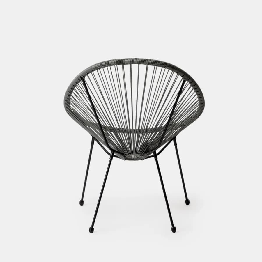 Poltrona da giardino in metallo nero rivestita in corda grigia - Kalimba