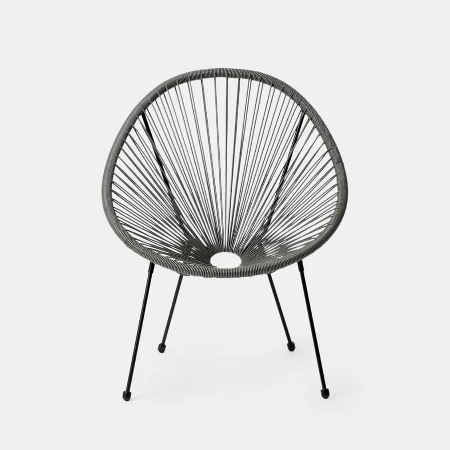 Poltrona da giardino in metallo nero rivestita in corda grigia - Kalimba