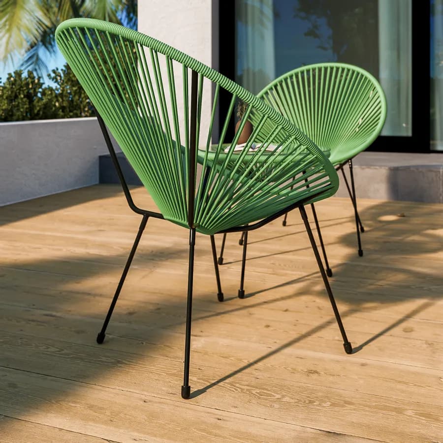 Poltrona da giardino in metallo nero rivestita in corda verde - Kalimba