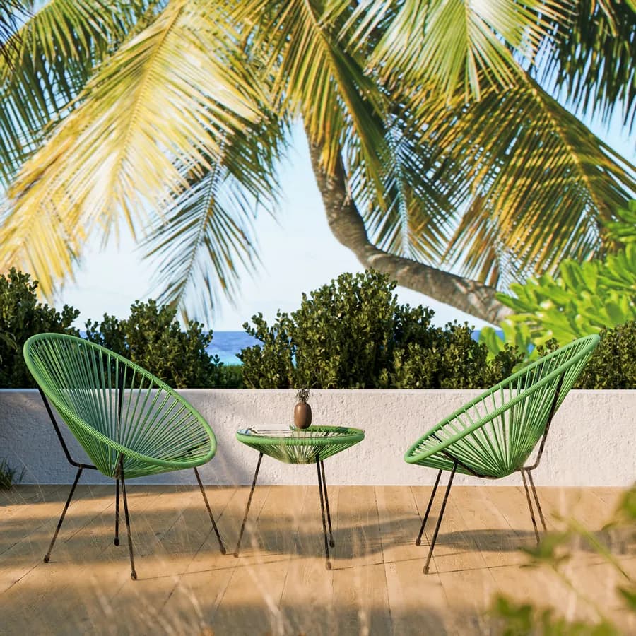 Poltrona da giardino in metallo nero rivestita in corda verde - Kalimba