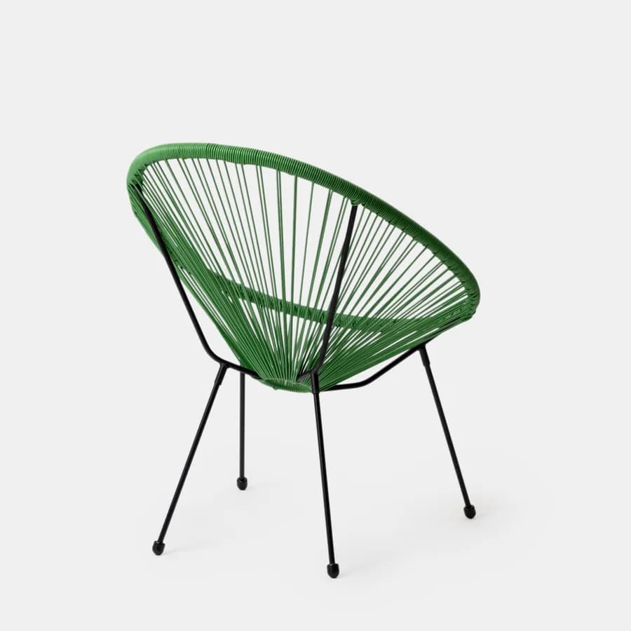 Poltrona da giardino in metallo nero rivestita in corda verde - Kalimba